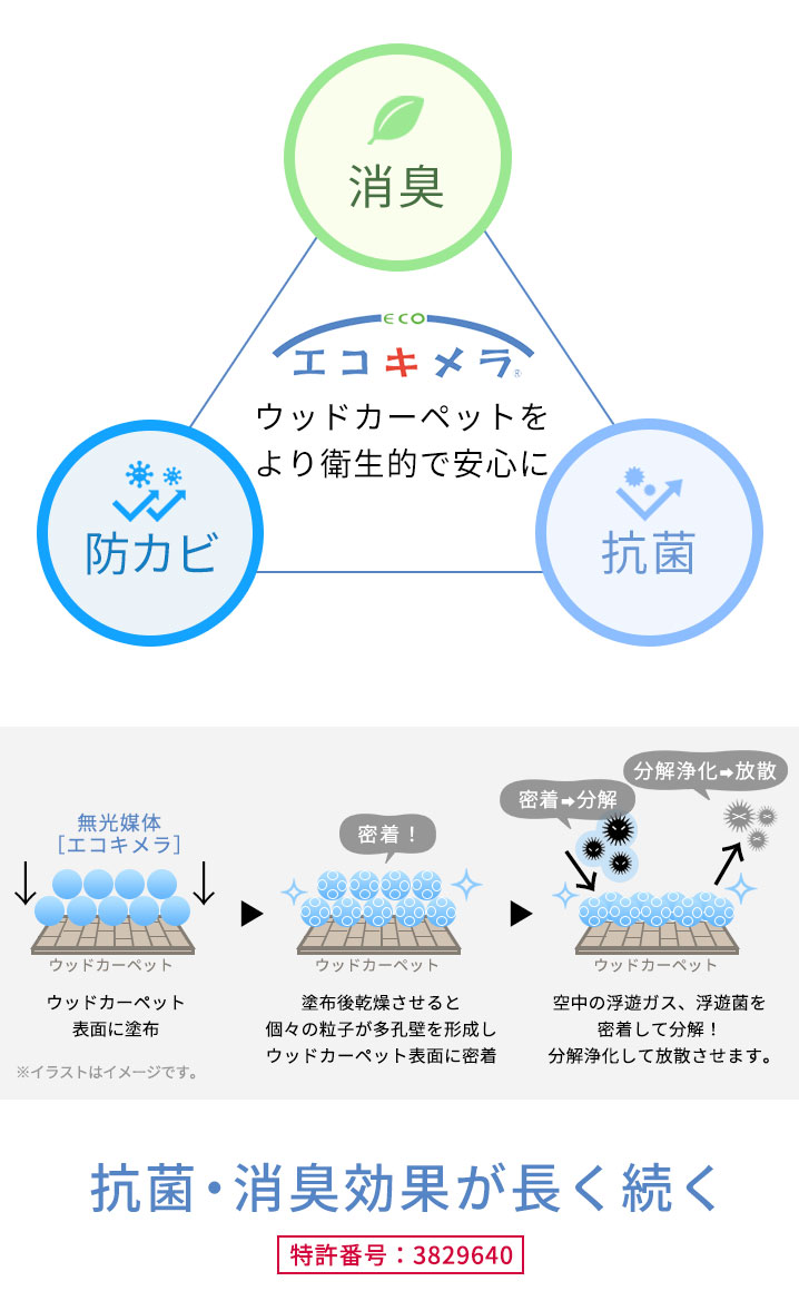 ウッドカーペットをより衛生的で安心に。エコキメラで抗菌・消臭効果が長く続く