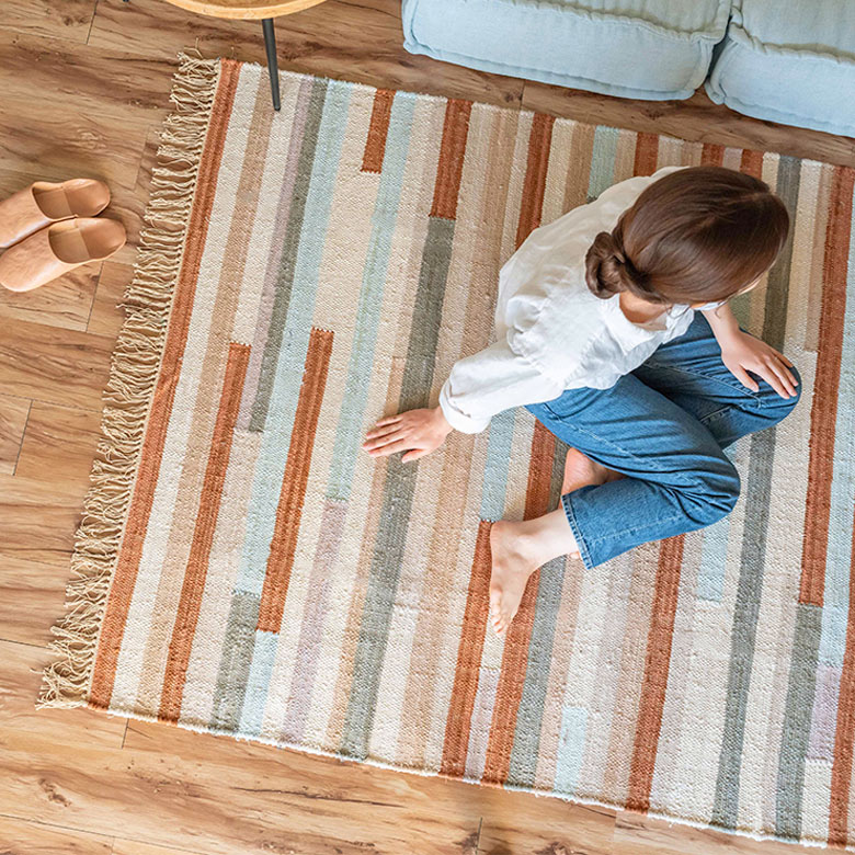 ラグマット 絨毯 幅170×奥行230cm 長方形 インド綿 コットン キリム