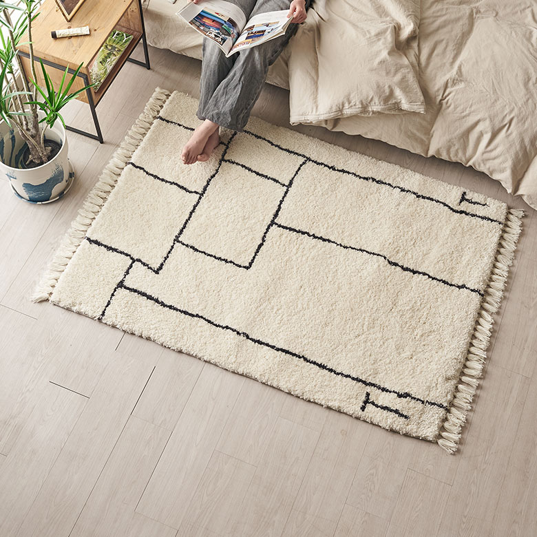 ラグラグマット100cm×140cmベニオワレン風ラグカーペット床暖房対応おしゃれ長方形絨毯じゅうたんオールシーズン春夏秋冬モロッカンモロカンアジアンリゾート玄関マット水色白グレー100×140敷物[b2c-83]