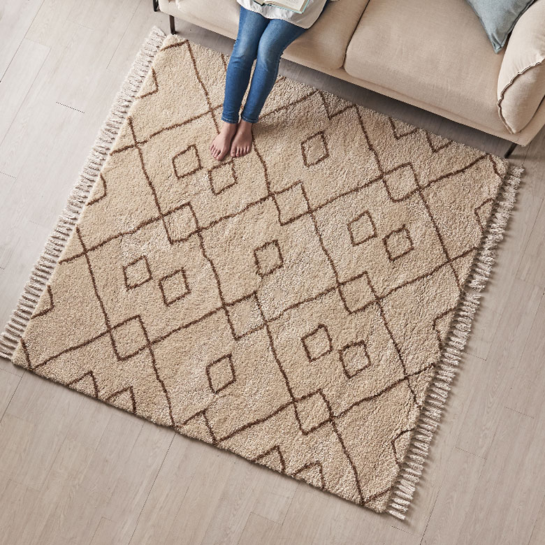 ラグラグマット185cm×185cmベニオワレン風ラグカーペット床暖房対応おしゃれ長方形絨毯じゅうたんオールシーズン春夏秋冬モロッカンモロカンアジアンリゾート玄関マット水色白グレー185×185敷物[b2e-83]