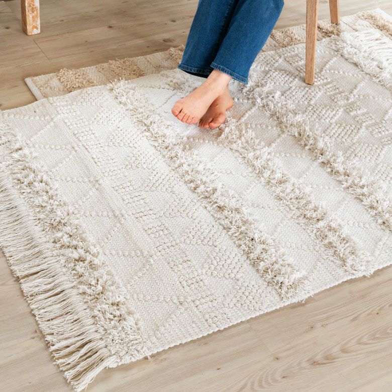 ボヘミアンスタイルラグ 132cm x 190cm ボヘミアンスタイルラグ 132cm x 190cm ラグ ラグマット ホワイト