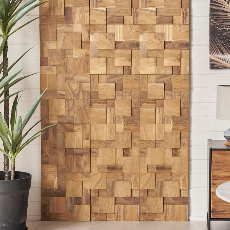 ウォールパネル壁材1枚天然木木製木材チークウッド約W30cmD30cmH1.8cmウッドパネル壁パネルタイル壁パネル壁板板壁壁面壁木内装DIYリフォームリメイク簡単ウッドタイル壁用おしゃれ北欧雑貨インテリアヘキサゴン西海岸[1-14122]