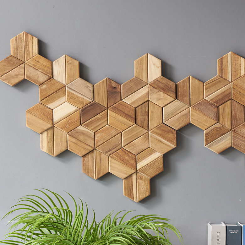 ウォールパネル壁材56枚天然木木製木材チークウッド約W30cmD30cmH1.8cmウッドパネル壁パネルタイル壁パネル壁板板壁壁面壁木内装DIYリフォームリメイク簡単ウッドタイル壁用おしゃれ北欧雑貨インテリアクロス西海岸[14123]