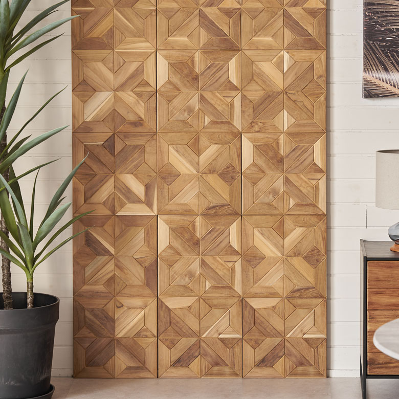 ウォールパネル壁材10枚天然木木製木材チークウッド約W17cmD17cmH1.8cmウッドパネル壁パネルタイル壁パネル壁板板壁壁面壁木内装DIYリフォームリメイク簡単ウッドタイル壁用おしゃれ北欧雑貨インテリアランダム西海岸[14124]